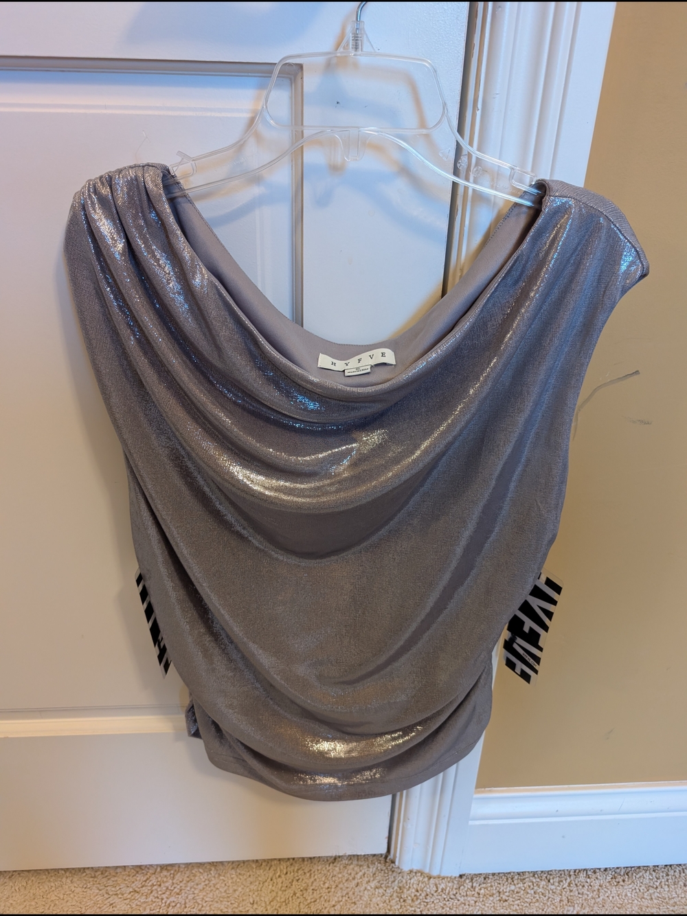 HYFVE Shimmery Draped Metallic Gray Top Size Small - NWT